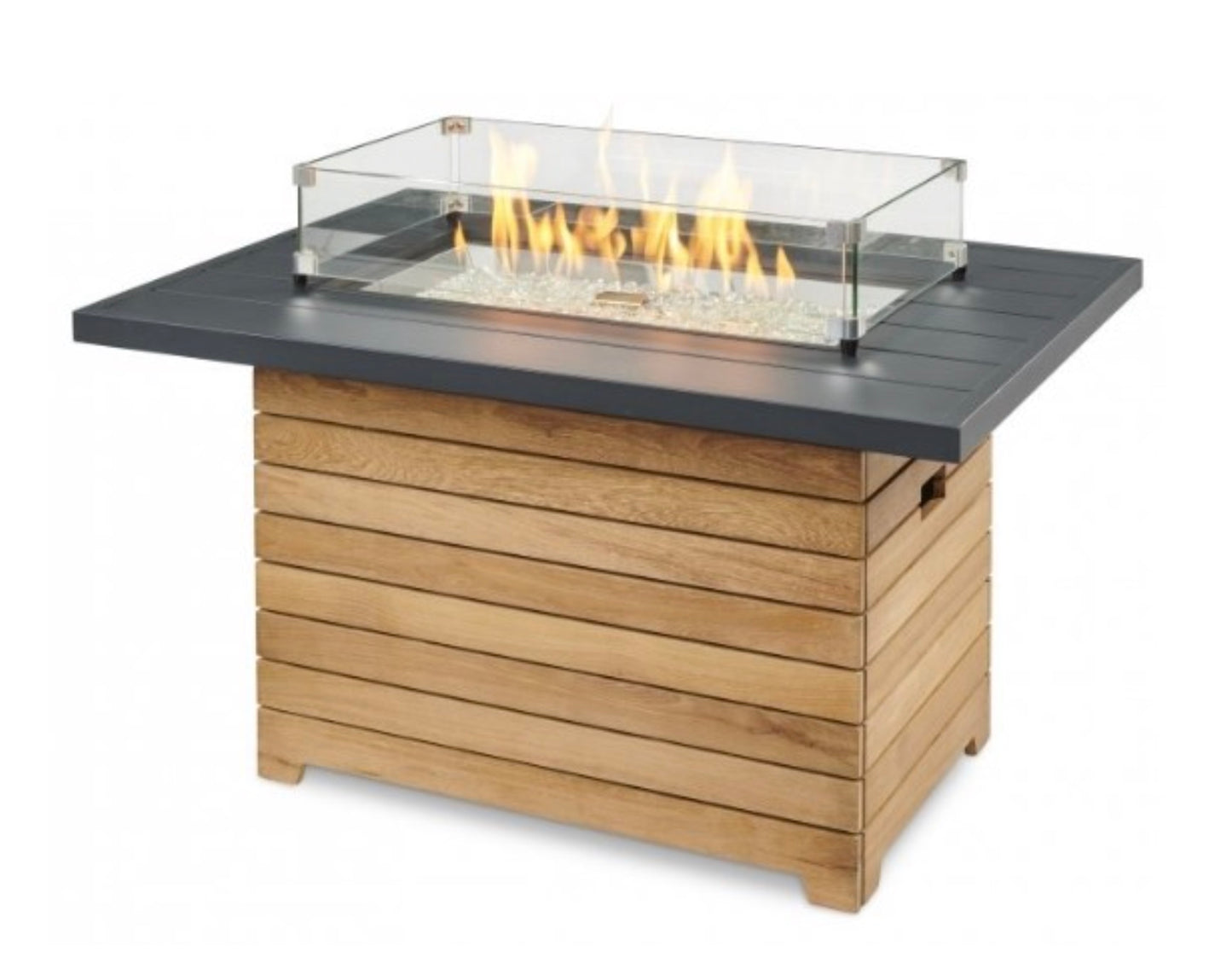 Darien Aluminum Rectangular Gas Fire Pit Table -lit with screen