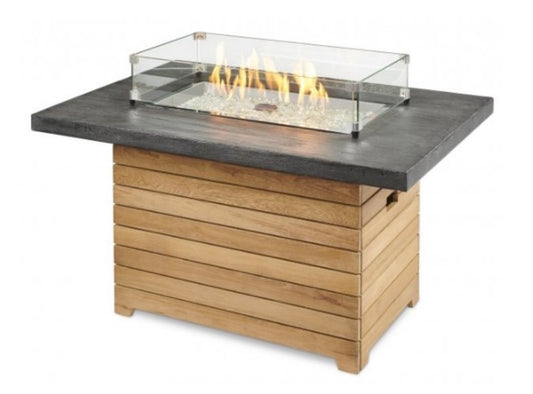 Darien Everblend Rectangular Gas Fire Pit Table - lit with screen